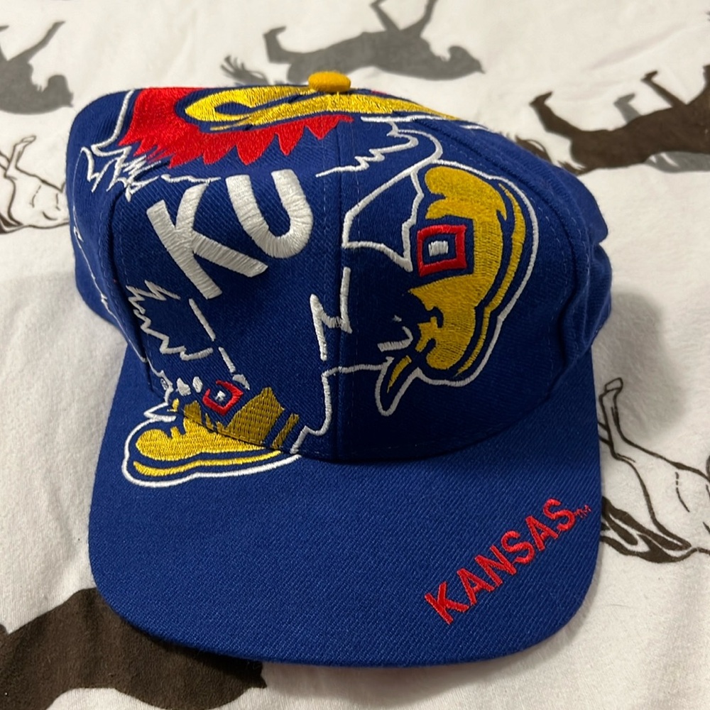 Kansas University Jayhawks Strap Back Hat Blue Logo KU Mascot UNISEX
